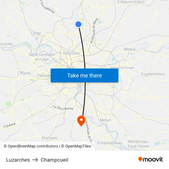 Luzarches to Champcueil map