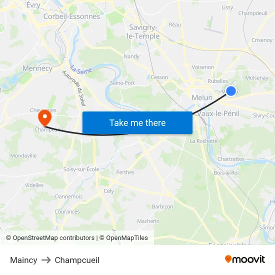 Maincy to Champcueil map