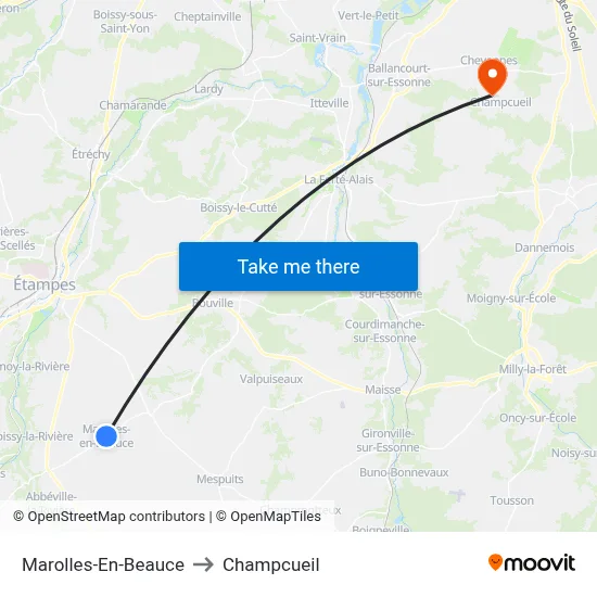 Marolles-En-Beauce to Champcueil map