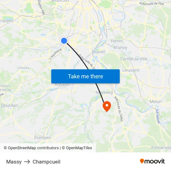 Massy to Champcueil map