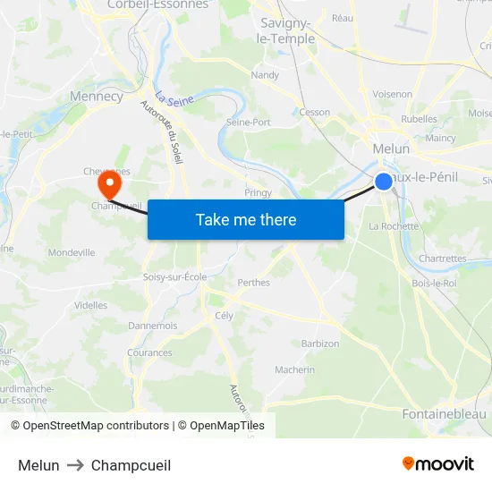 Melun to Champcueil map