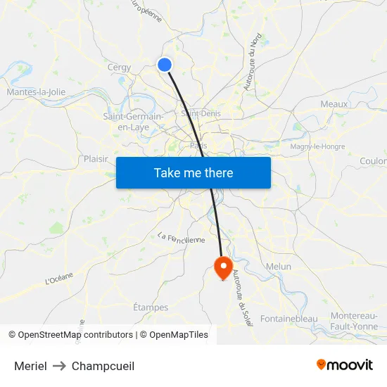 Meriel to Champcueil map