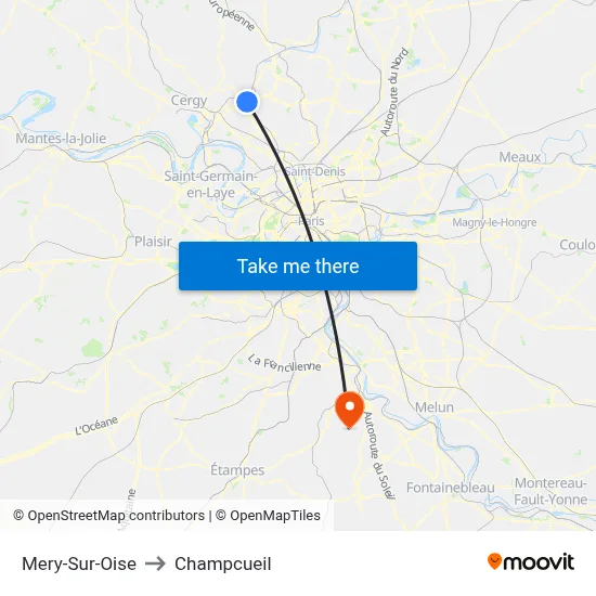 Mery-Sur-Oise to Champcueil map