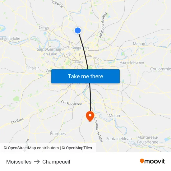 Moisselles to Champcueil map