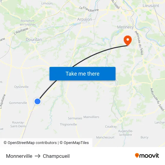 Monnerville to Champcueil map
