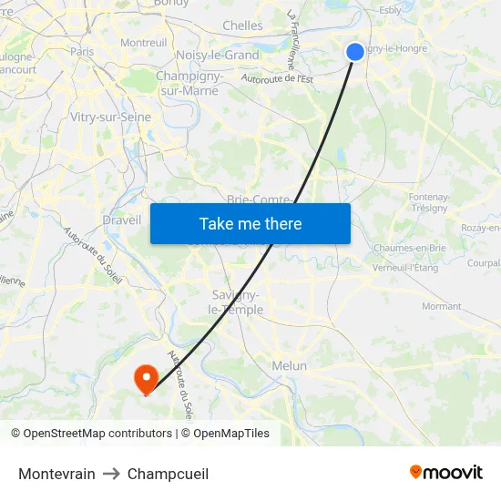 Montevrain to Champcueil map