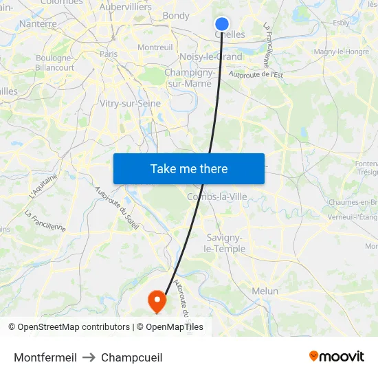 Montfermeil to Champcueil map