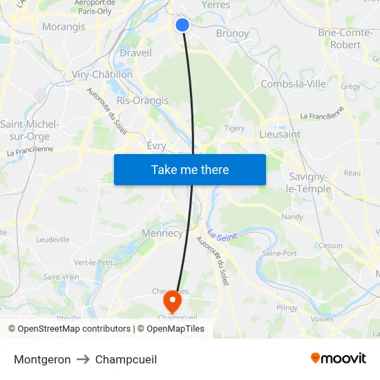 Montgeron to Champcueil map