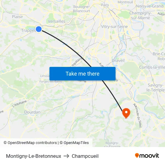 Montigny-Le-Bretonneux to Champcueil map