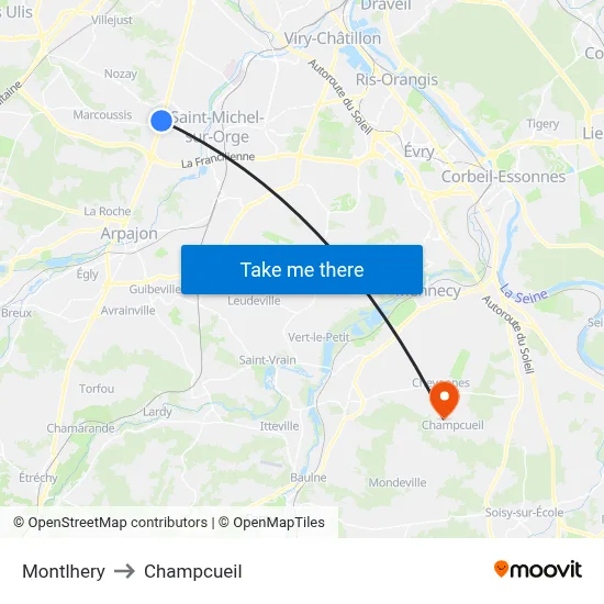 Montlhery to Champcueil map