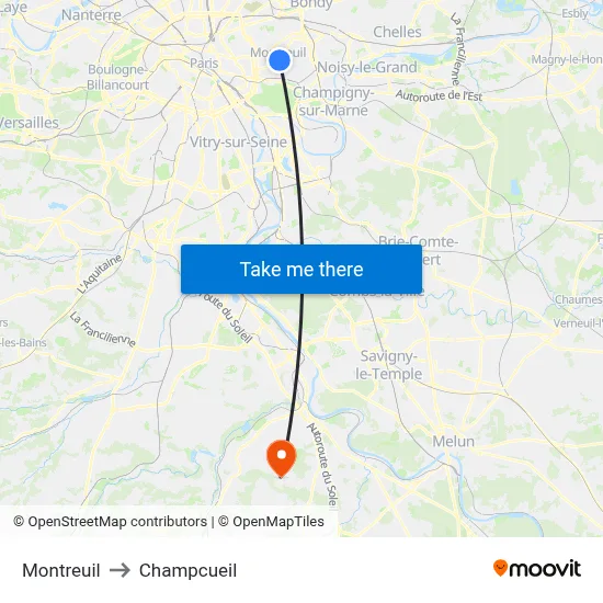 Montreuil to Champcueil map