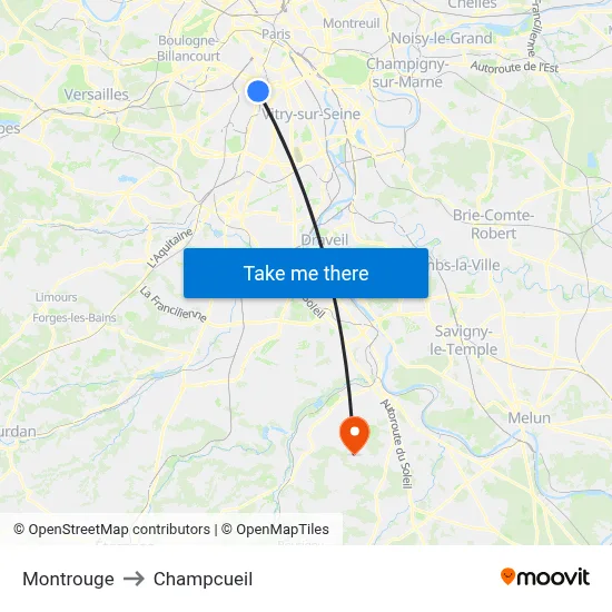 Montrouge to Champcueil map