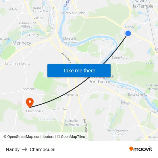 Nandy to Champcueil map