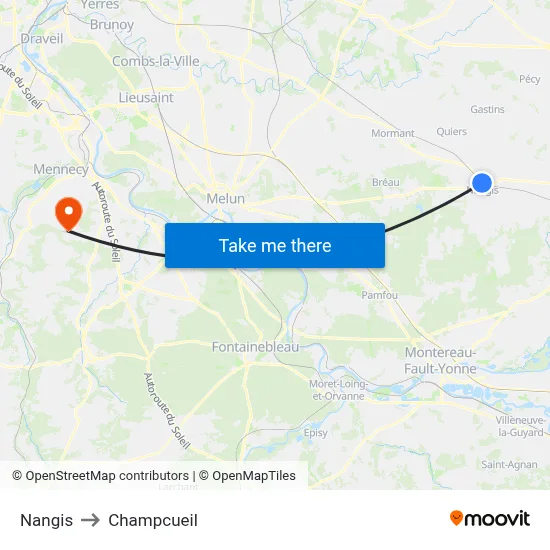 Nangis to Champcueil map