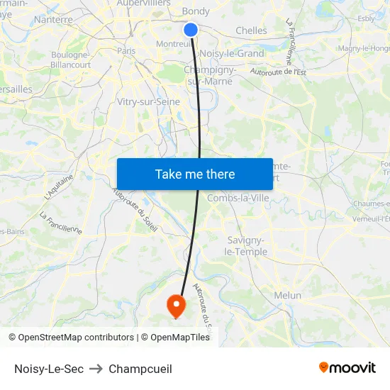 Noisy-Le-Sec to Champcueil map