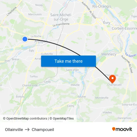 Ollainville to Champcueil map