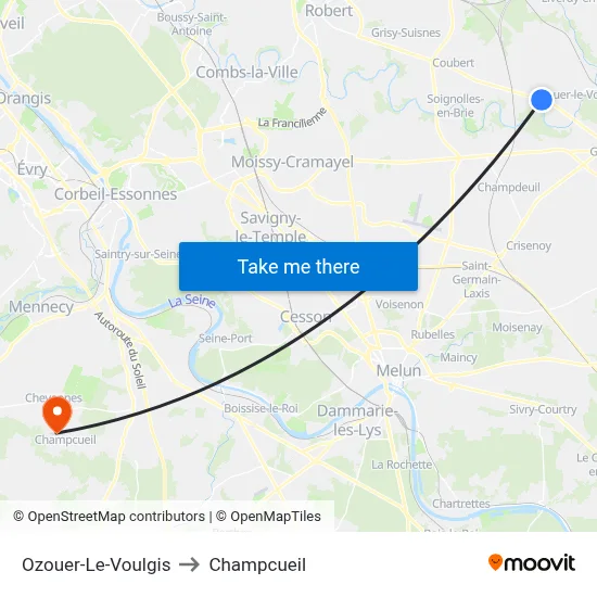 Ozouer-Le-Voulgis to Champcueil map