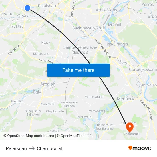 Palaiseau to Champcueil map