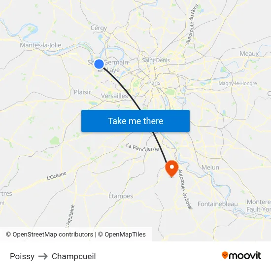 Poissy to Champcueil map