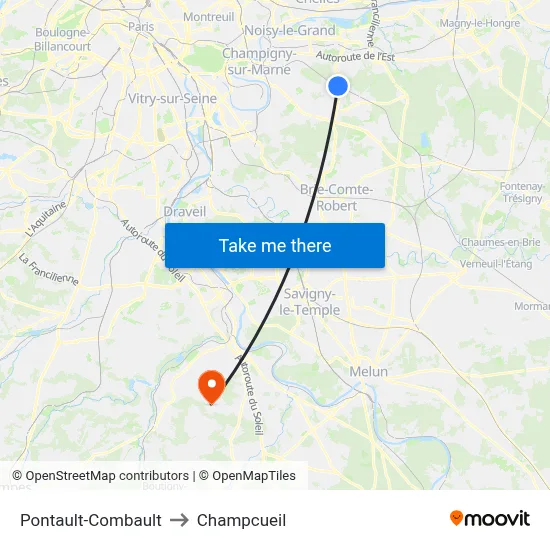 Pontault-Combault to Champcueil map