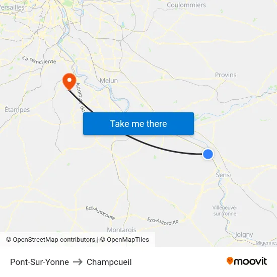 Pont-Sur-Yonne to Champcueil map