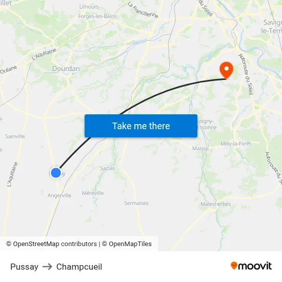 Pussay to Champcueil map