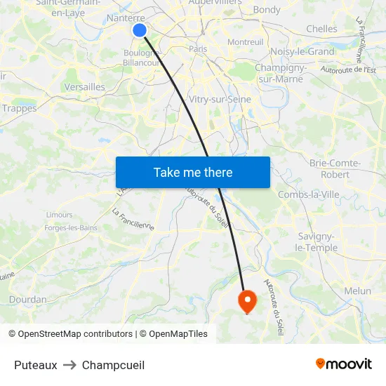 Puteaux to Champcueil map