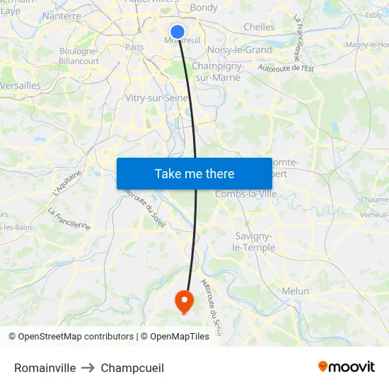 Romainville to Champcueil map