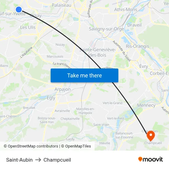 Saint-Aubin to Champcueil map