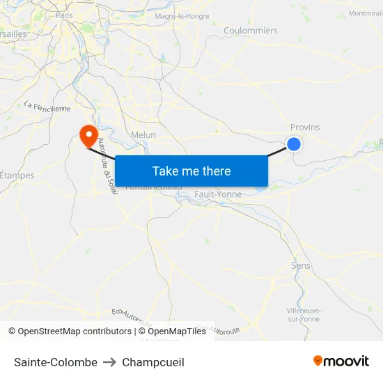 Sainte-Colombe to Champcueil map