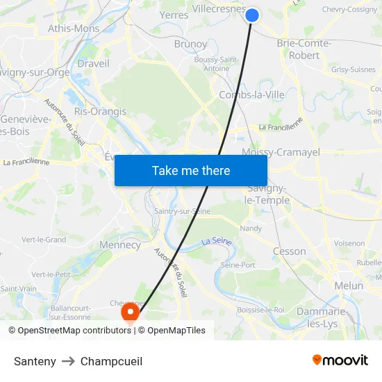 Santeny to Champcueil map