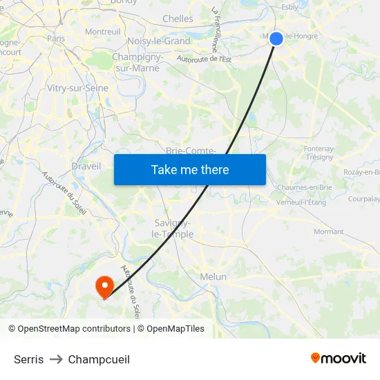 Serris to Champcueil map