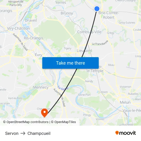 Servon to Champcueil map