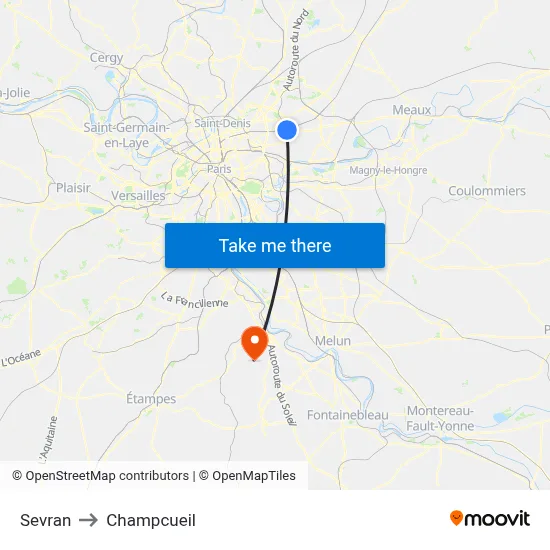Sevran to Champcueil map