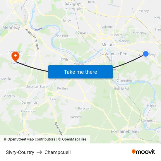 Sivry-Courtry to Champcueil map