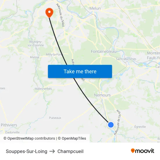 Souppes-Sur-Loing to Champcueil map