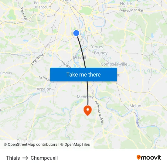 Thiais to Champcueil map