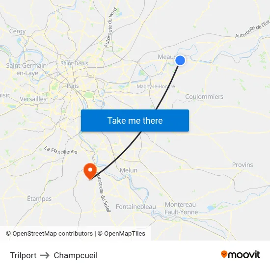 Trilport to Champcueil map