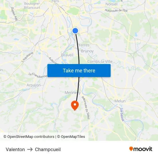 Valenton to Champcueil map
