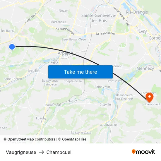 Vaugrigneuse to Champcueil map