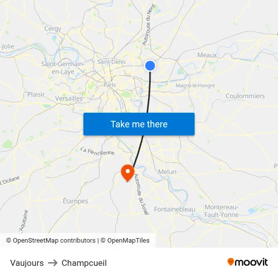 Vaujours to Champcueil map