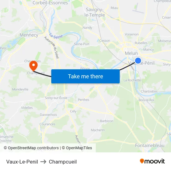 Vaux-Le-Penil to Champcueil map