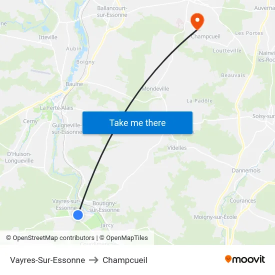 Vayres-Sur-Essonne to Champcueil map
