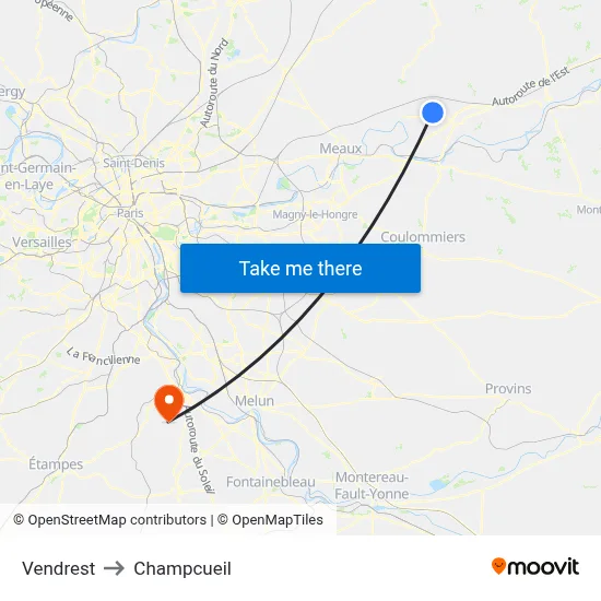 Vendrest to Champcueil map