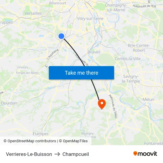 Verrieres-Le-Buisson to Champcueil map