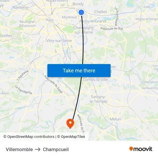 Villemomble to Champcueil map