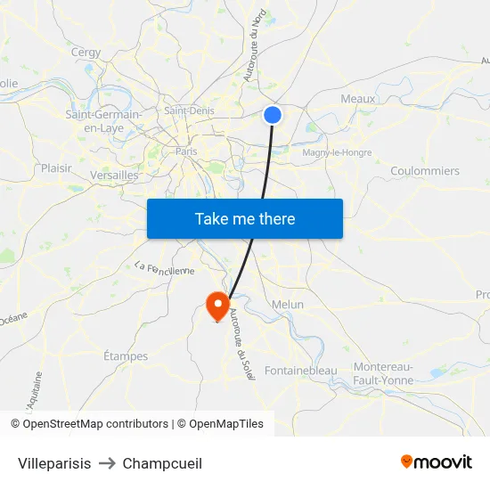 Villeparisis to Champcueil map