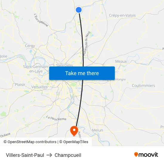 Villers-Saint-Paul to Champcueil map