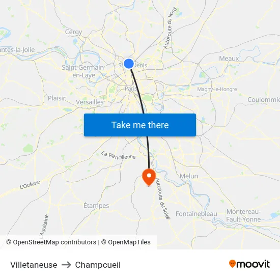 Villetaneuse to Champcueil map