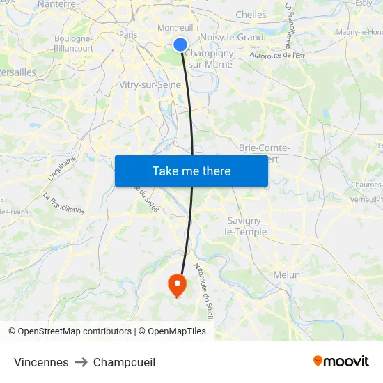 Vincennes to Champcueil map